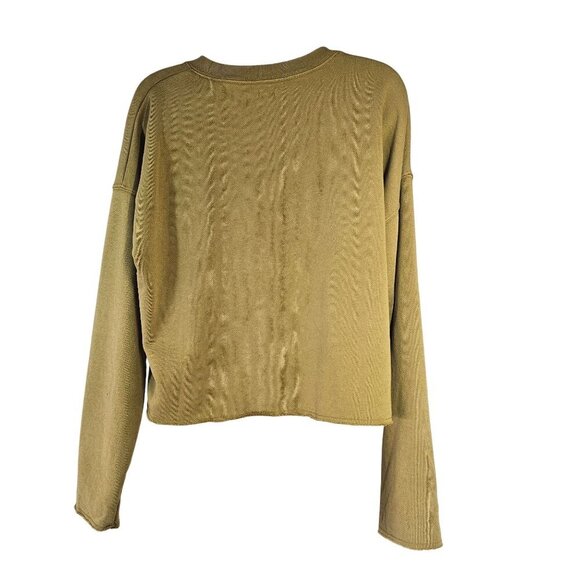 Aerie Cropped Boatneck Sweatshirt Womens Size M Olive Cotton Blnd Raw Hem - Picture 3 of 6